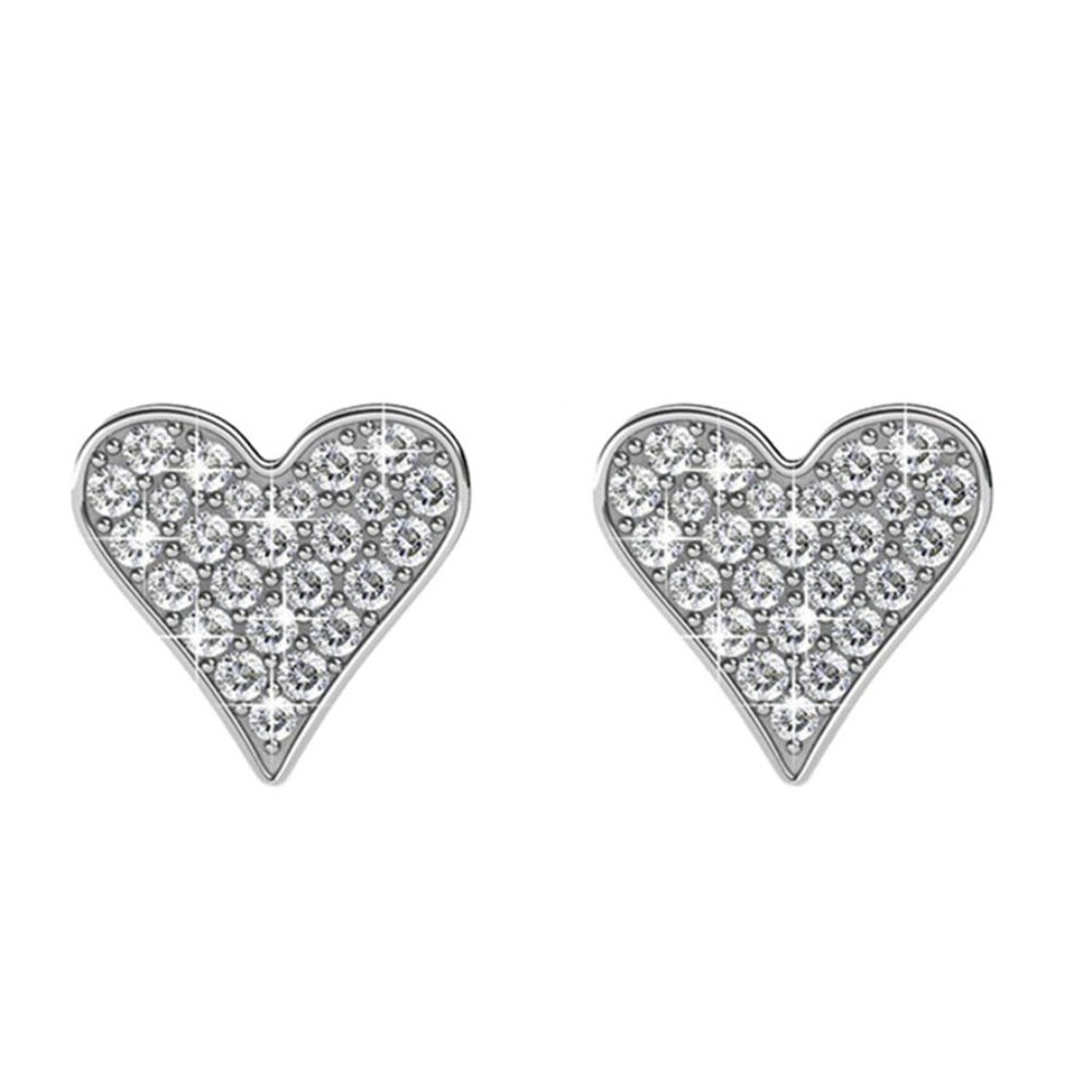Silver Heart Pave Australian Crystal‎ Stud Earrings Love Valentine's Day